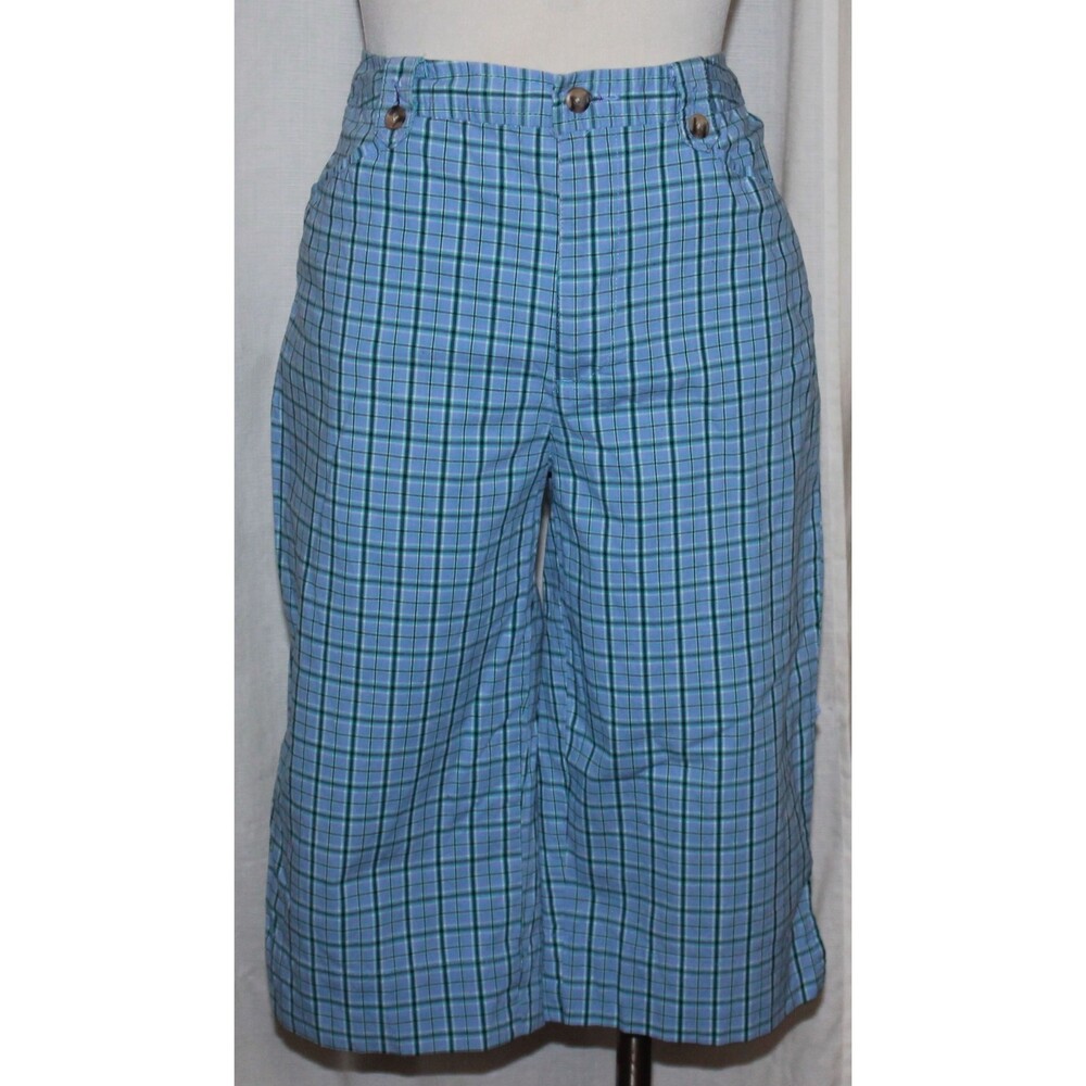 Women's White Stag Stretch Blue Plaid Capris Size 10